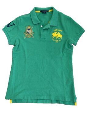 Ralph Lauren Sport 1967 NY Logo Green Polo with Gold Embroidered Crest Womens M
